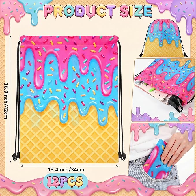 Peryiter 24 Pcs Ice Cream Drip Baseball Party Favors 12 Cooling Towels 12 Drip Drawstring Bags Bulk Sport Gifts for Teams Summer Camping Yoga Running Supplies, Chilly and Absorbent(Innovative)