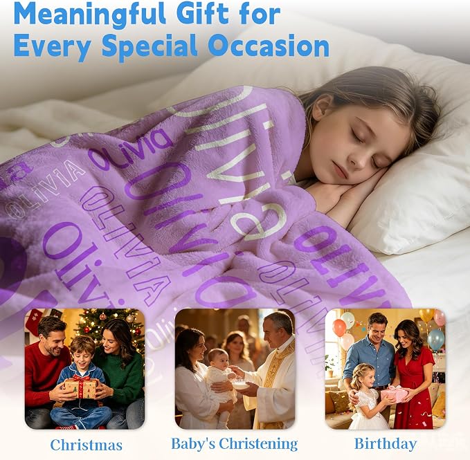 Custom Blanket with Name, Personalized Name Blankets for Teen Girls Boys Kids Baby, Customized Flannel Throw Blanket Gifts for Christmas Birthday - Printed in USA