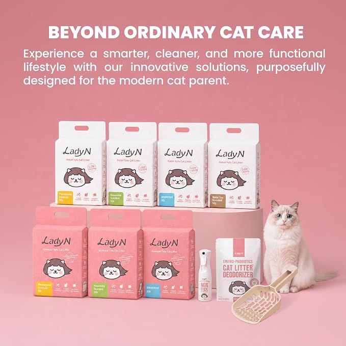 Lady N Tofu Cat Litter, Low Dust Compatible with Auto-Box Unscented 9lb | Mini-Pellet Shape, Strong Clumping, Ultra Absorbent, Activated Charcoal Odor Control