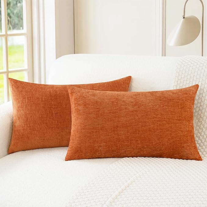 CaliTime Fall Decorative Throw Pillow Covers 26 X 16 Inches Burnt Orange | Pack of 2, Cozy Chenille Cushion Cases for Sofa Bed Living Room Farmhouse Home