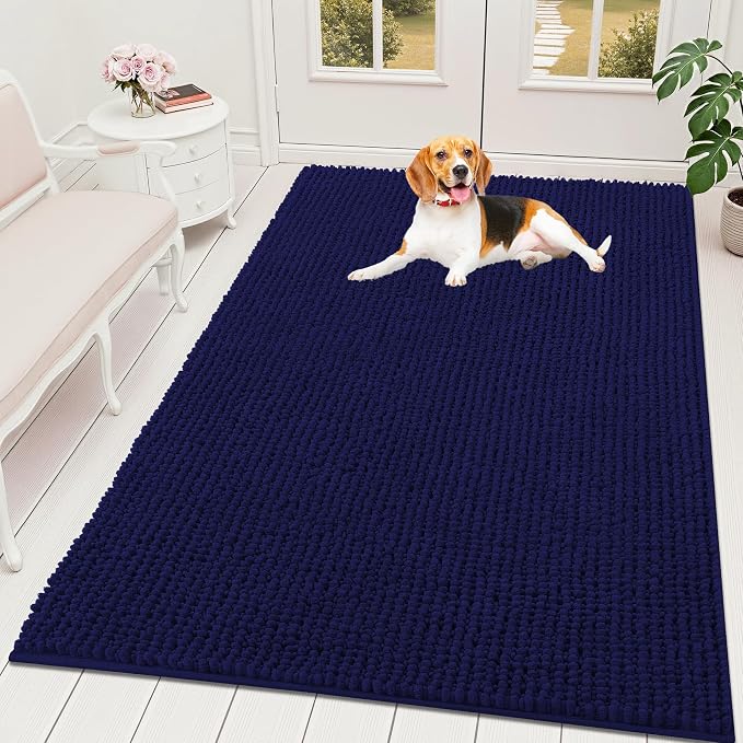 OLANLY Dog Door Mat for Muddy Paws 70x46, Extra Absorbent Chenille Mud Mat | Navy Blue, Absorbs Moisture and Dirt, Non-Slip Machine Washable Doormat, Quick-Drying Indoor Entryway Floor Mat for Dogs