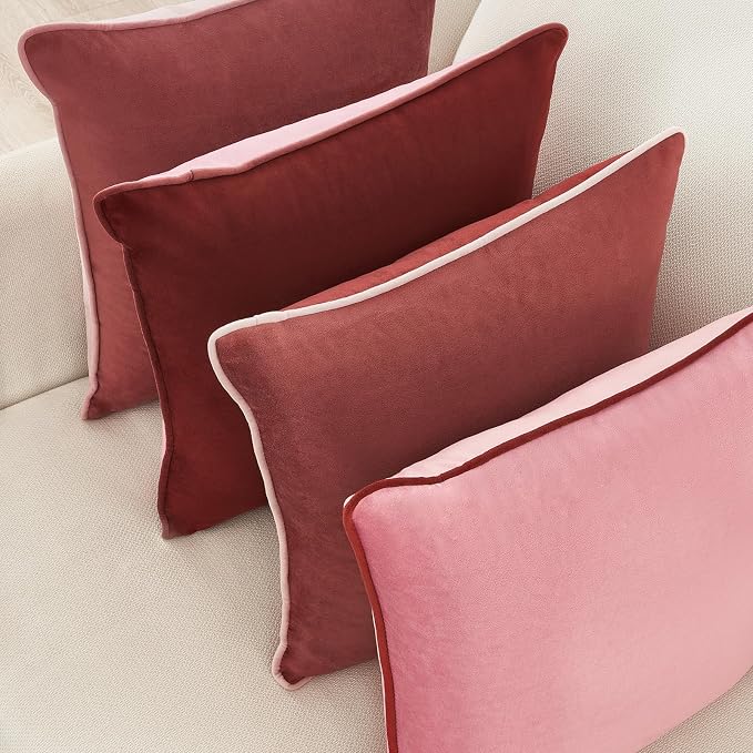 MONDAY MOOSE Decorative Throw Pillow Covers Cushion Cases, Set of 4 Soft Velvet Modern Double-Sided Designs, Mix and Match, Pillow Inserts Not Included (22x22 inch, Pink/Dark Pink)