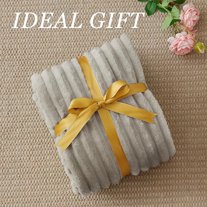 BEDELITE Striped Fleece Throw Blanket, Light Grey, 50"x60" | 300GSM Microfiber Fleece, Soft Cozy, Lightweight Warm, Double-Sided Plush, Machine Washable, Gift, Room Decor, for Couch Sofa