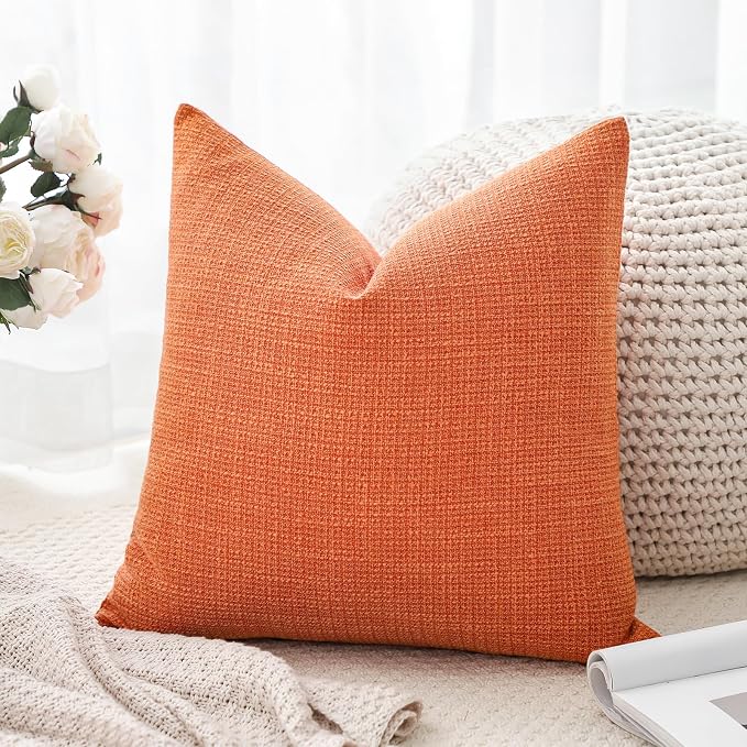 OTOSTAR Linen Throw Pillow Cover Set of 1 Decorative Square Pillowcases Cushion Covers 20x20 Inch for Home Decor Sofa Bedroom Car 50 x 50CM Orange