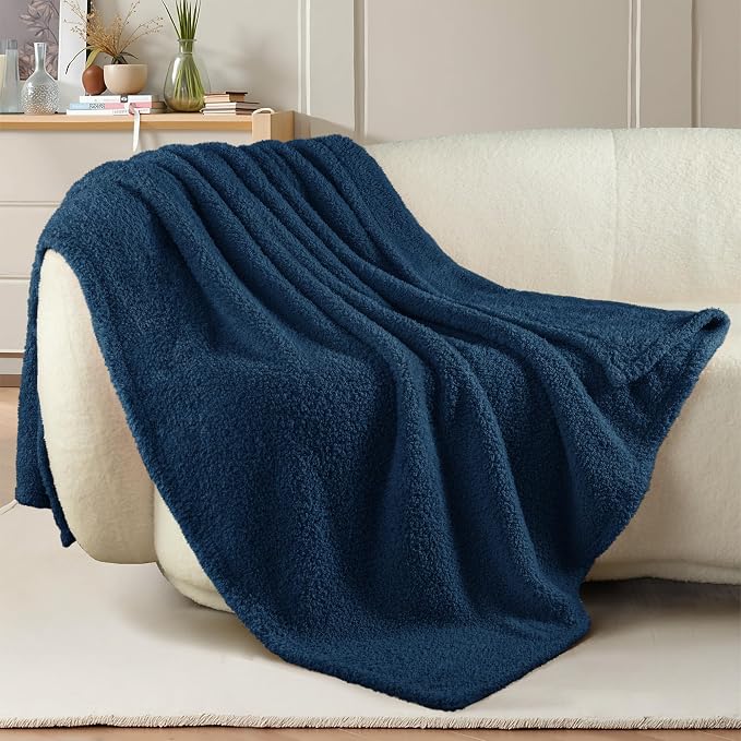 Exclusivo Mezcla Fleece Throw Blanket for Couch and Sofa, 50" x 60" | Super Soft and Cozy Fluffy Blanket for Women, Lightweight and Fuzzy Throw for Home Decor, All Season, Navy Blue