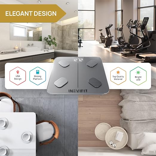 INEVIFIT Smart Body Fat Scale, Highly Accurate Bluetooth Digital Bathroom Body Composition Analyzer, Measures Weight, Body Fat, Water, Muscle, Visceral Fat & Bone Mass for Unlimited Users