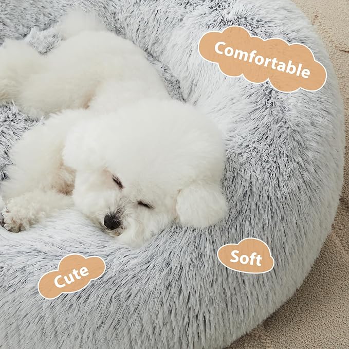 WNPETHOME Medium Round Calming Dog Bed Cat Bed for Comfy Sleep | Dog Bed For Medium Dog, Cute Washable Puppy Bed with Cozy Plush, Fur Anxiety Pet Bed Donut Cuddler (30x30x10In, Light Grey)