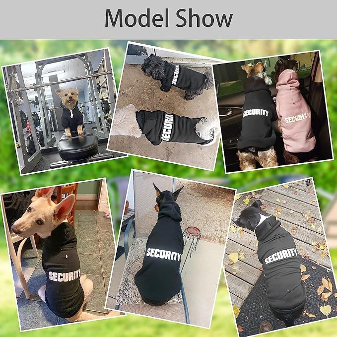 BINGPET Security Dog Hoodie, Pet Sweater Clothes with Leash Hole, Black | Warm Dog Sweatshirt for Small Medium Large Dogs, All-Season Cold Weather Comfort & Fit, Soft Winter Hooded Pullover Outfit