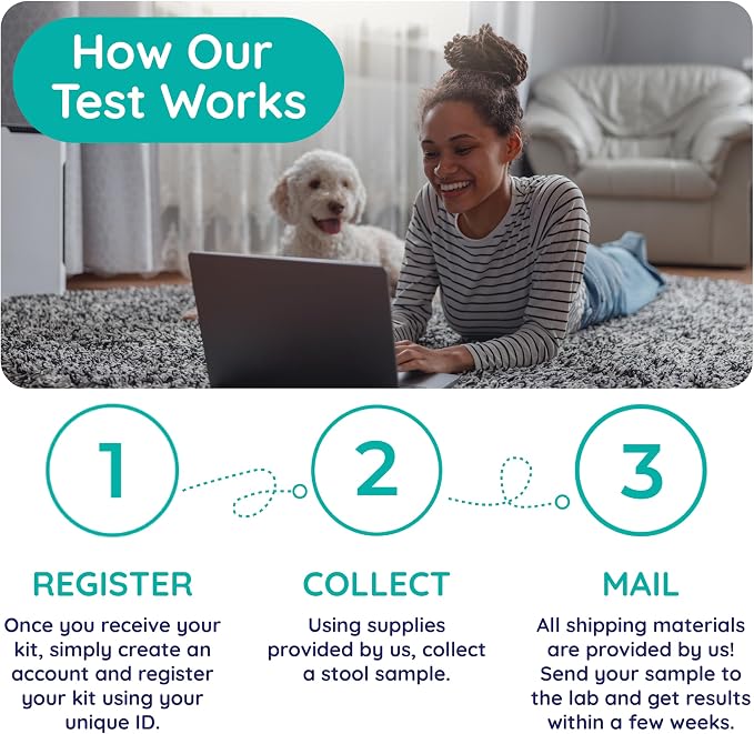 Comprehensive Gut Health Check for Dogs - At-Home Stool Test for Digestion, Immune & Leaky Gut Symptoms Like Diarrhea, Allergies, Itchy Skin, Bad Breath - Easy Non-Invasive Testing
