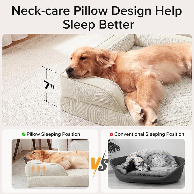 L Plus Orthopedic Dog Bed for Large Dogs, Washable Dog Sofa with Egg-Crate Foam, Waterproof Lining and Non-Skid Bottom