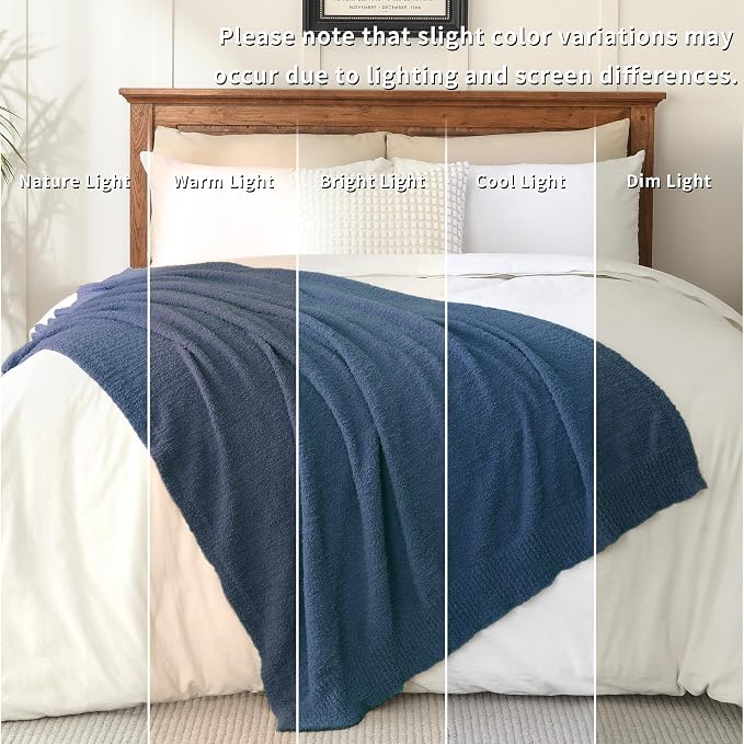 Navy Blue Throw Blanket, Soft Fluffy Fuzzy Knit Blanket for Couch Bed Sofa, Cozy Plush Warm Blanket for Bedroom Living Room, Spring Home Decor, 50x60 Inches
