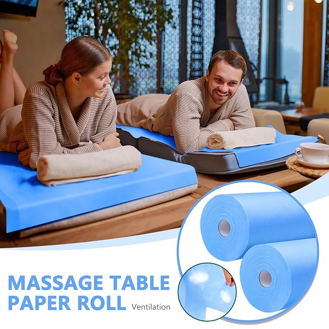 Tudomro 2 Rolls Disposable Non Woven Bed Sheets 24 x 71 Inch Massage Table Paper Covers Non Woven Fabric Massage Sheets Waterproof Spa Breathable Bed Cover for Beauty Salon (Blue)