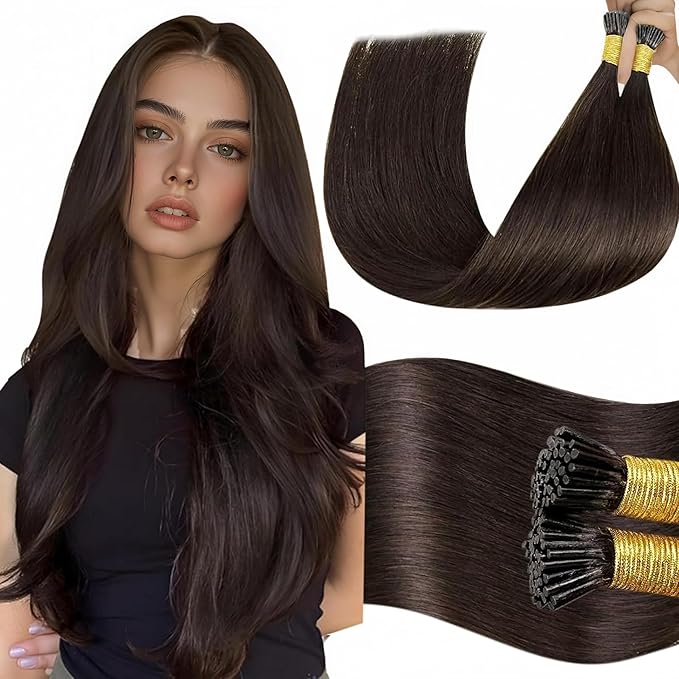 LaaVoo I Tip Human Hair Extensions Dark Brown I Tip Hair Extensions Human Hair Brown I Tips Hair Extensions Real Human Hair Cold Fusion Extensions 50s 50g 28 in