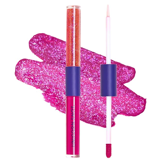 UNICORN SNOT Quiet Riot Glitter Lip Duo | 2-in-1 Set: Matte Lipstick & Plastic-Free Glitter | 0.15oz Pink Lipstick & 0.16oz Gloss, Fusion