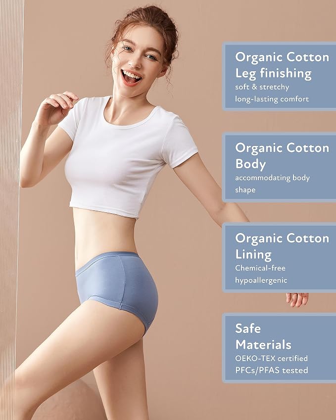 Goat Union Organic Cotton Boyleg Period Underwear for Women & Teens - Moderate Absorbency Period Panty
