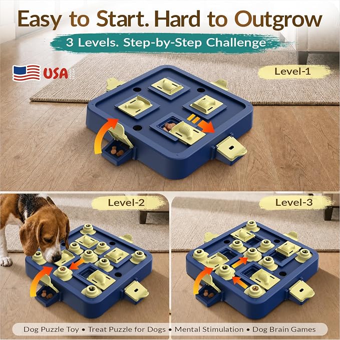 KADTC Dog Chess Puzzle Toy, 3-Levels, Mental Stimulation for Smart Dogs