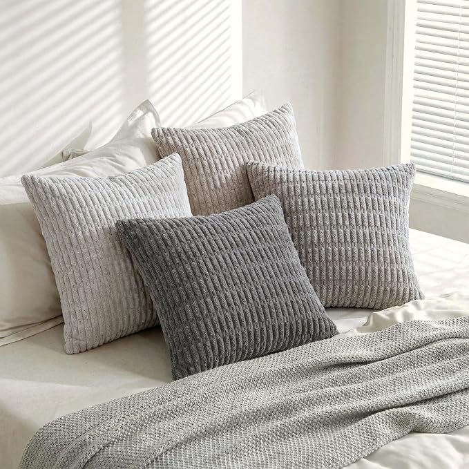 Fancy Homi 4 Packs Decorative Throw Pillow Covers for Living Room Couch Bed, Modern Farmhouse Boho Home Décor Accent Cushion Case, 18" x 18", Grey Series