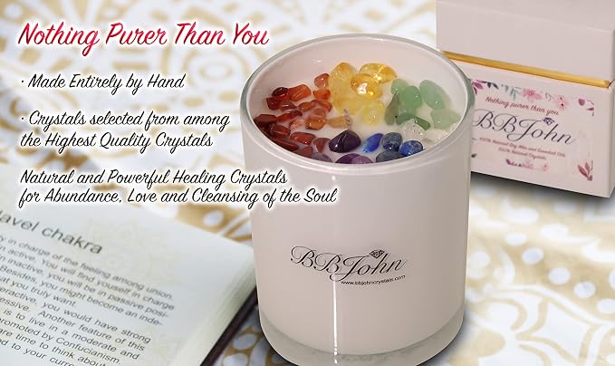 Chakra Crystal Candle Bundle with Tree of Life Pendant, Manifestation Intention, Healing Crystals Gemstones, Meditation, Aromatherapy, Natural Soy Wax (Crystal Candle + Tree of Life Pendant)