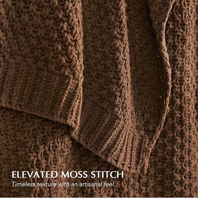 EVERGRACEHOME Chunky Chenille Knit Throw Blanket, 60 x 80, Burnt Orange | Sculpted Moss Stitch, Chic Modern Farmhouse, All-Season Warmth, OEKO-TEX® Certified, Elegant Blanket for Couch, Bed, Sofa