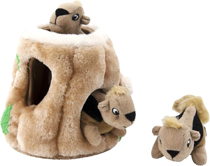 Outward Hound Hide-A-Squirrel Plush Squeaky Dog Toy, Medium, 6.5" x 6.5" | Hide-n-Seek Puzzle, 3 Removable Squirrels, Fetch Play, Interactive Enrichment, Boredom Buster, Light Chewers, Dogs & Puppies