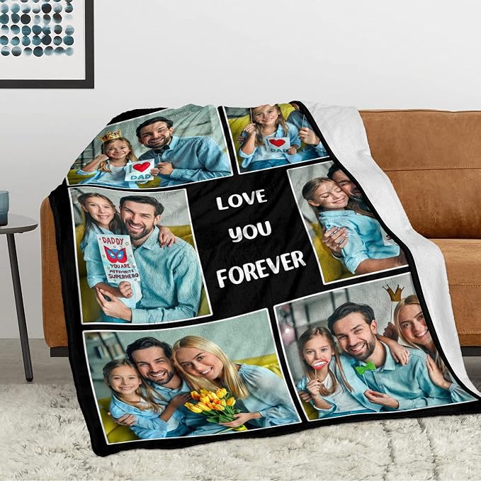 Personalized Dad Blanket Gifts, Custom Blankets with Photos Text | Customized Photo Blanket, Personalized Fathers Day Christmas Birthday Gifts for Husband Dad from Daughter Son Wife