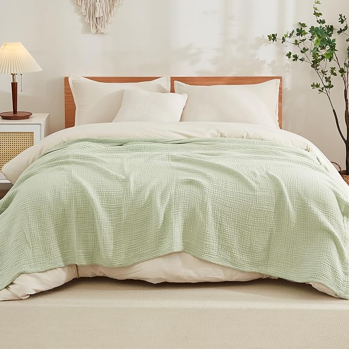 EMME Muslin Blankets for Adults Throw Blanket for Couch Breathable Gauze Soft Lightweight Airy Mint Green King 108" x 90"