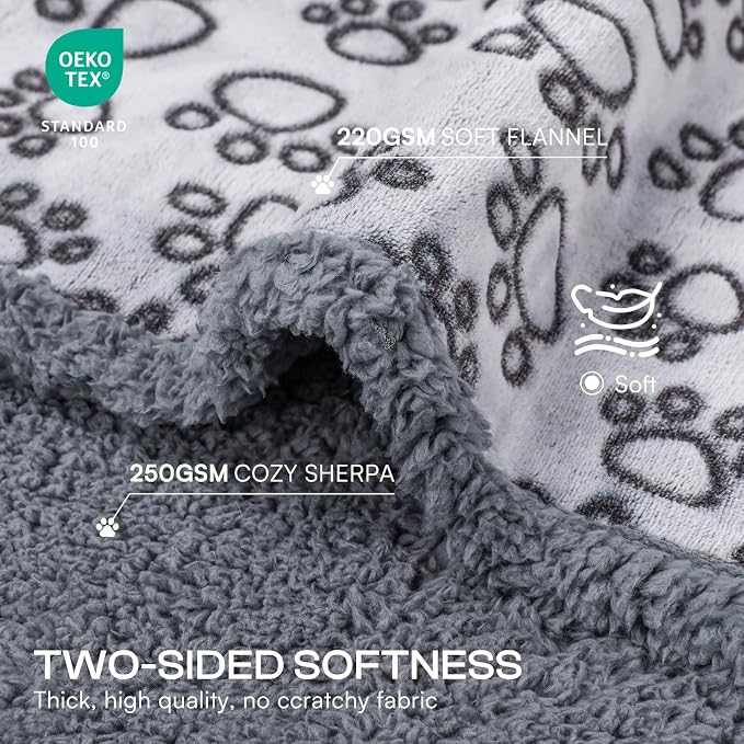 Luciphia Waterproof Dog Blanket Reversible Sherpa Fleece for Small Dogs Cat | Soft Print Pet Blanket Washable Pee Proof, Furniture Protector for Couch Sofa Bed Car, Cozy Throw (57" x 40", Grey)
