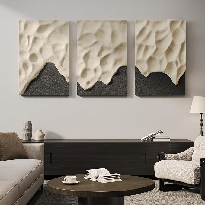 Large 3D Textured Wall Art Decor for Living Room, 3 Piece Modern Abstract Minimalist Artwork for Walls, Contemporary Geometric Paintings Wall Decor for Hallway, Dining Room and Office, 24x36 In