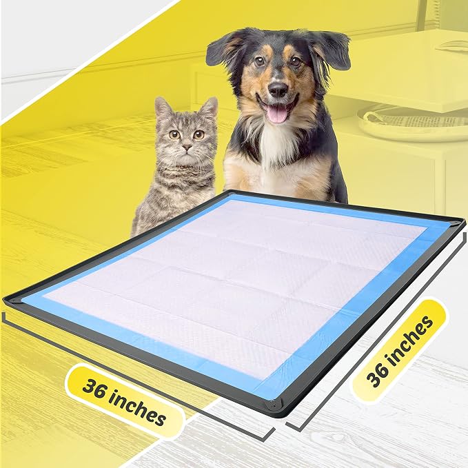 Skywin Dog Pee Pad Holder Tray Fits for 36” x 36” Pee Pads - 1 Pack - Grey | Corner Lock Holes, Raised Edges, Non-Spill, Easy to Clean Silicone Dog Potty Tray Holder, For Indoor Floor Protection