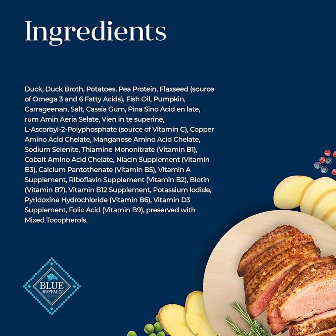 Blue Buffalo Basics Duck Adult Grain-Free Wet Dog Food, 12.5 oz, 12 ct | Skin & Stomach Care, Real Duck #1 Ingredient, Limited Ingredient Diet, Antioxidant-Rich LifeSource Bits, Skin & Coat Health