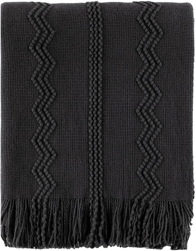 BATTILO HOME Black Throw Blanket for Couch, 50"x60" | Bed Throws for Home Decor, Decorative Black Knit Throw for Sofa Living Room