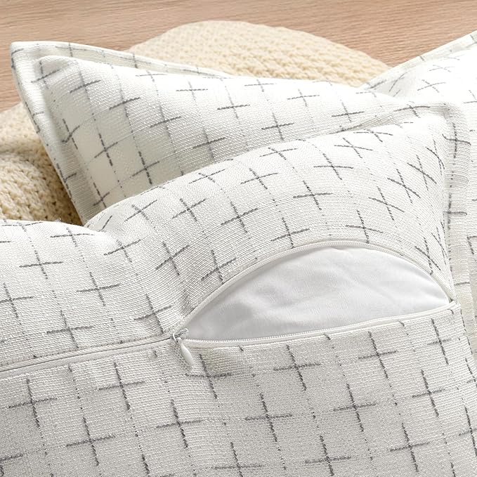Pillow Covers 20x20 Set of 2 Soft Polyester Textured Pillow Covers with Stylish Flange Edge Cozy Farmhouse Throw Pillows for Couch Bed Sofa Living Room
