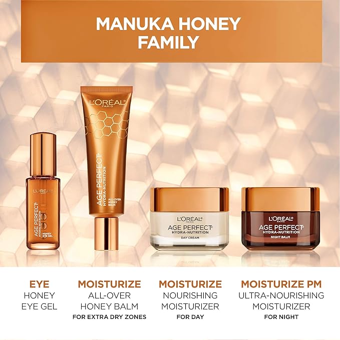 L'Oreal Paris Skincare Age Perfect Hydra Nutrition Ultra Nourishing Honey Night Balm,Face Moisturizer to Comfort,Improve Resilience on Dry Skin,Manuka Honey and Nurturing Oils,1.7 oz.,(Pack of 2)