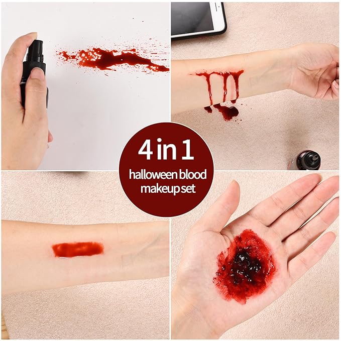 Halloween Fake Blood Spray Makeup Kit Fake Blood Washable for Scar Wound and Clothes Realistic Face Paint Wounds Costume Blood For Vampire, Zombie, Clown Cosplay Red blood01