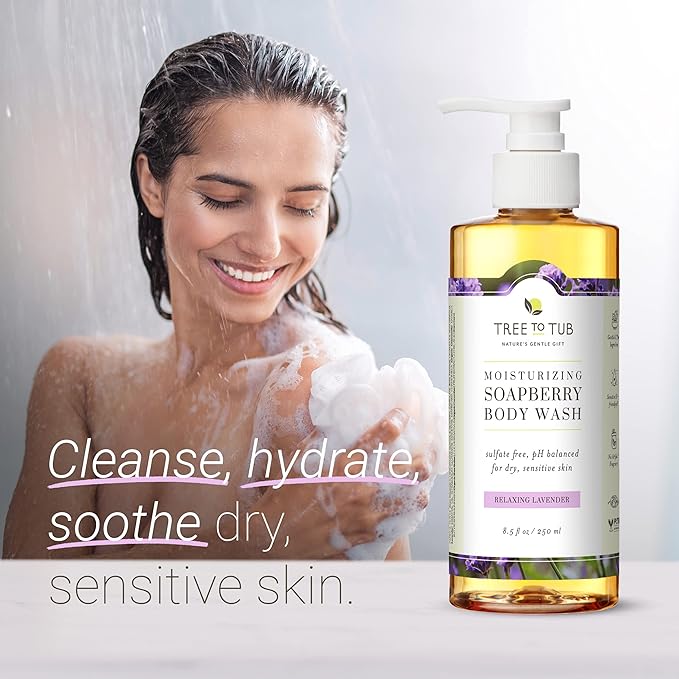 Tree to Tub Lavender Body Wash for Sensitive Skin & Dry Skin - pH Balanced Moisturizing Body Wash, Hydrating Sulfate Free Vegan Body Soap for Women & Men w/Organic Shea Butter, All Natural Aloe Vera