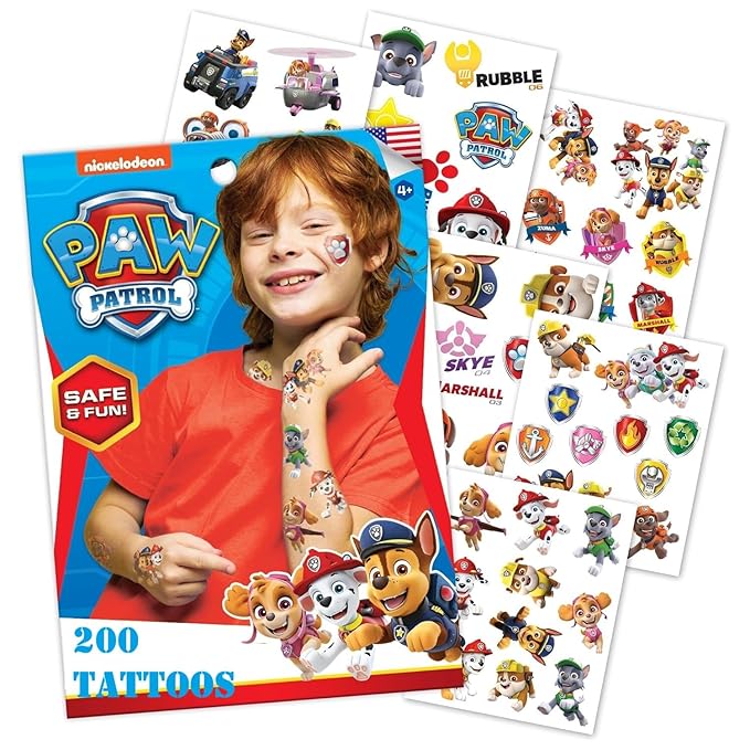 Paw Patrol 200 Count Temporary Tattoos for Kids | Paw Patrol Variety Pack Temporary Tattoos for Kids. Birthday Party Supplies and Party Favors Kit.