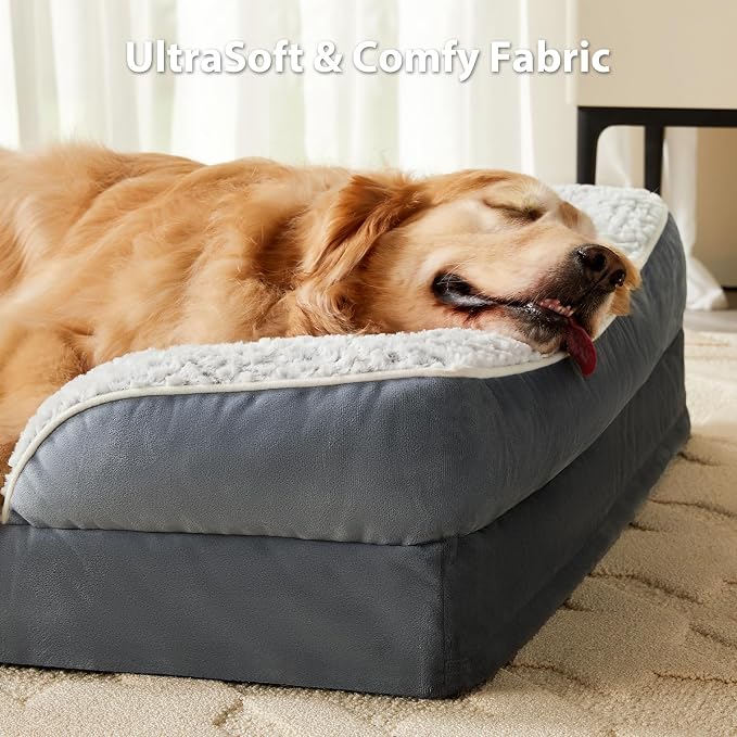 LEXTRO Orthopedic Dog Bed for Medium Dogs, Comfy Sleeping Dog Sofa Bed | Comfy Sleeping Dog Bed with Egg Crate Foam, Dog Sofa with Removable Cover, Waterproof Lining&Non-Slip Bottom, Gray