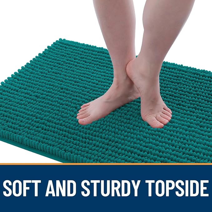 OLANLY Dog Door Mat for Muddy Paws 24x16, Extra Absorbent Chenille Mud Mat | Dark Blue, Absorbs Moisture and Dirt, Non-Slip Machine Washable Doormat, Quick-Drying Indoor Entryway Floor Mat for Dogs