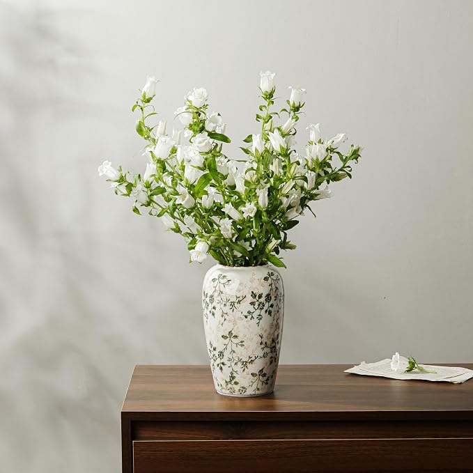 Ceramic Flower Vase for Home Decor, Vintage Green Decorative Vase 8.5 Inch | Rustic Farmhouse Floral Vase for Living Room, Mantel, Coffee Table, Kitchen, Bookshelf, Entryway, Wedding Centerpiece