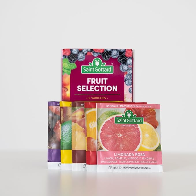 [FRUIT SELECTION] - Saint Gottard Herbal Tea Collection – Variety Pack with Fruit & Herbal Organic Infusions – Caffeine-Free Natural Ingredients Hot or Iced Fruity Tea Selection – 40 Tea Bags