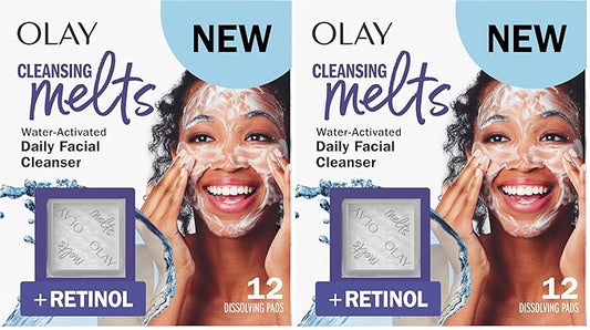 Olay Cleansing Melts + Retinol Face Cleanser, 12ct, Water-Activated Face Wash Cleans, Tones, and Refreshes Skin, (Pack of 2)