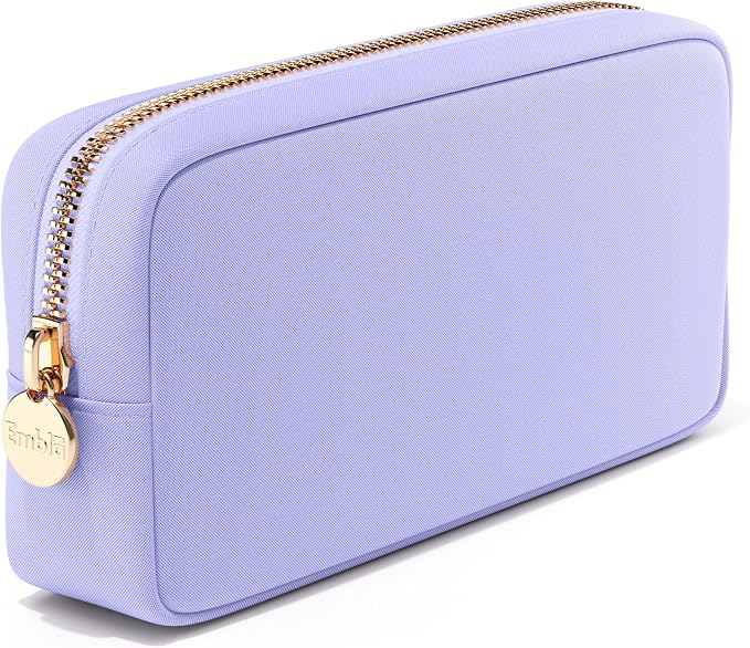 Embla Makeup Bag Travel Cosmetics Pouch and Toiletry Bag, Nylon Zipper Pouch Purse, Cute Make Up Organizer Storage Tote for Women Girls, Waterproof Travel Skincare Case, Small Makeup Bags, Lilac