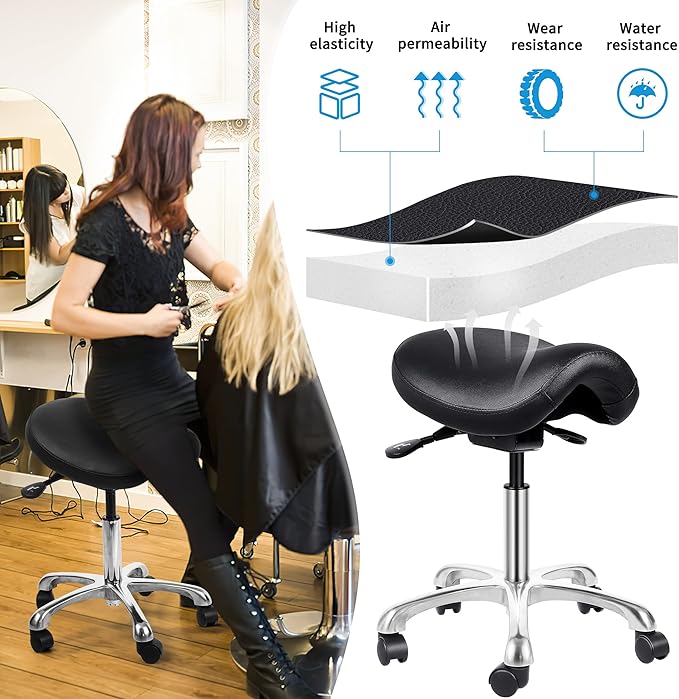 Ergonomic Adjustable Rolling Saddle Stool Chair with Wheels,Hydraulic Heavy-Duty Saddle Stool Rolling Chair for Clinic Dentist Spa Massage Salons Studio