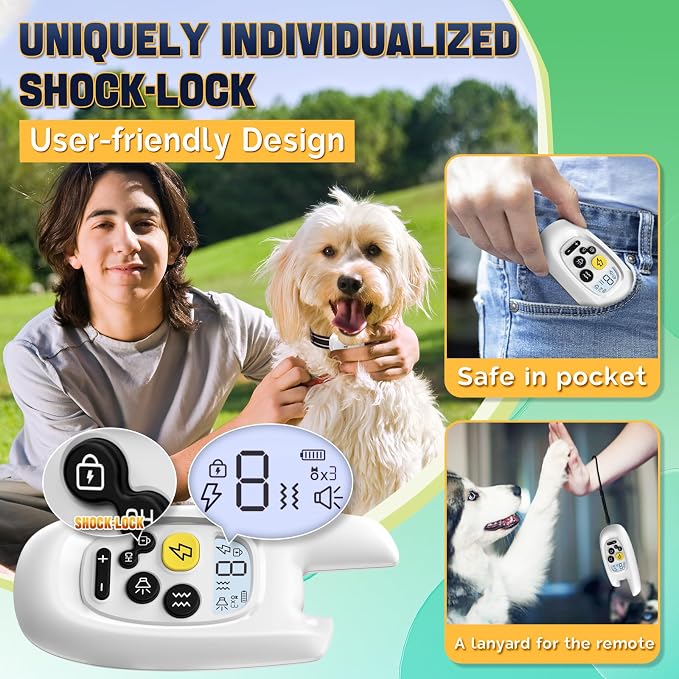 Dog Shock Collar with Remote Control- [Newly Upgraded] Training Collar for Small Medium Large Dogs, Electric Collar for Dogs Training Rechargeable, E Collar with Beep, Vibration & Shock-Lock Keypad