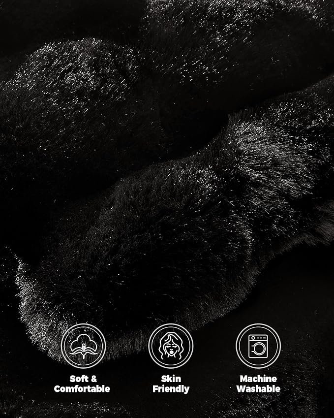 Ultra Soft Cozy Faux Fur Throw Blanket, Fuzzy Plush Thick Bubble Blanket, Luxury Fluffy Blanket for Couch, Sofa, Bedroom, and Living Room, 50x60 Inches, Black
