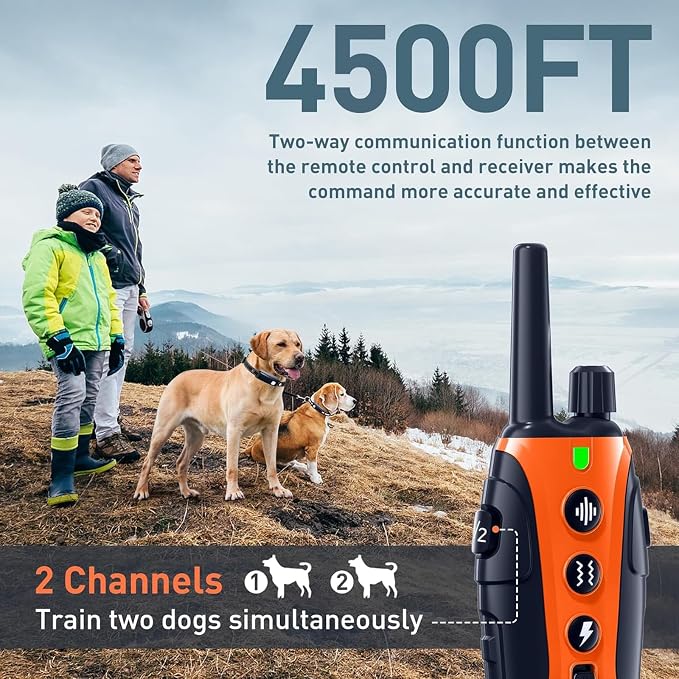 Dog Shock Collar 2 Dogs(15-150lbs) with Flashing Light for Night Walks,4500FT Dog Training Collar Adjustable Pitch Beep(1-8), Vibration(1-16), Safe Shock(1-99), and Keypad Lock