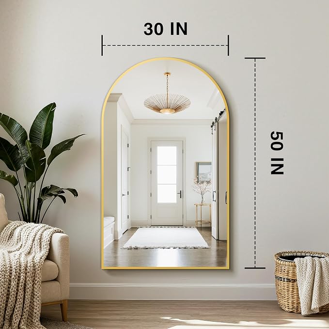 Arched Bathroom Mirror for Wall, 50" x 30" Metal Frame Vanity Mirror, Gold | Aluminium Alloy Frame, HD Shatterproof Glass, for Bathroom Over Sink , Entryway, Bedroom, Living Room