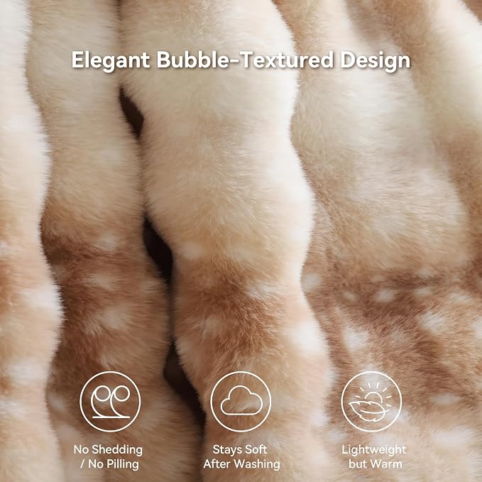 Faux Rabbit Fur Throw for Couch - Deer Brown Bubble Blanket 60"x80" | Fluffy Plush Fuzzy Fawn Throw for Sofa & Bed, Super Soft Cozy Comfrt Blanket,Luxury Aesthetic Deer Print Decor Gift for Women