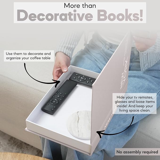 Faux Book Storage Box Set of 2—Beige/Beige—Decorative Faux Books with Hidden Storage for Coffee Table Decor, Bookshelf or Mantle—Linen Decorative Boxes—Aesthetic Book Decor for Home