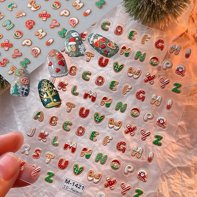 Christmas Nail Stickers for Nail Art, 5D Embossed Self-Adhesive Number Nail Decals, Nail Supplies Nail Art Design Accessories for Women and Girls Manicure DIY Decoration
